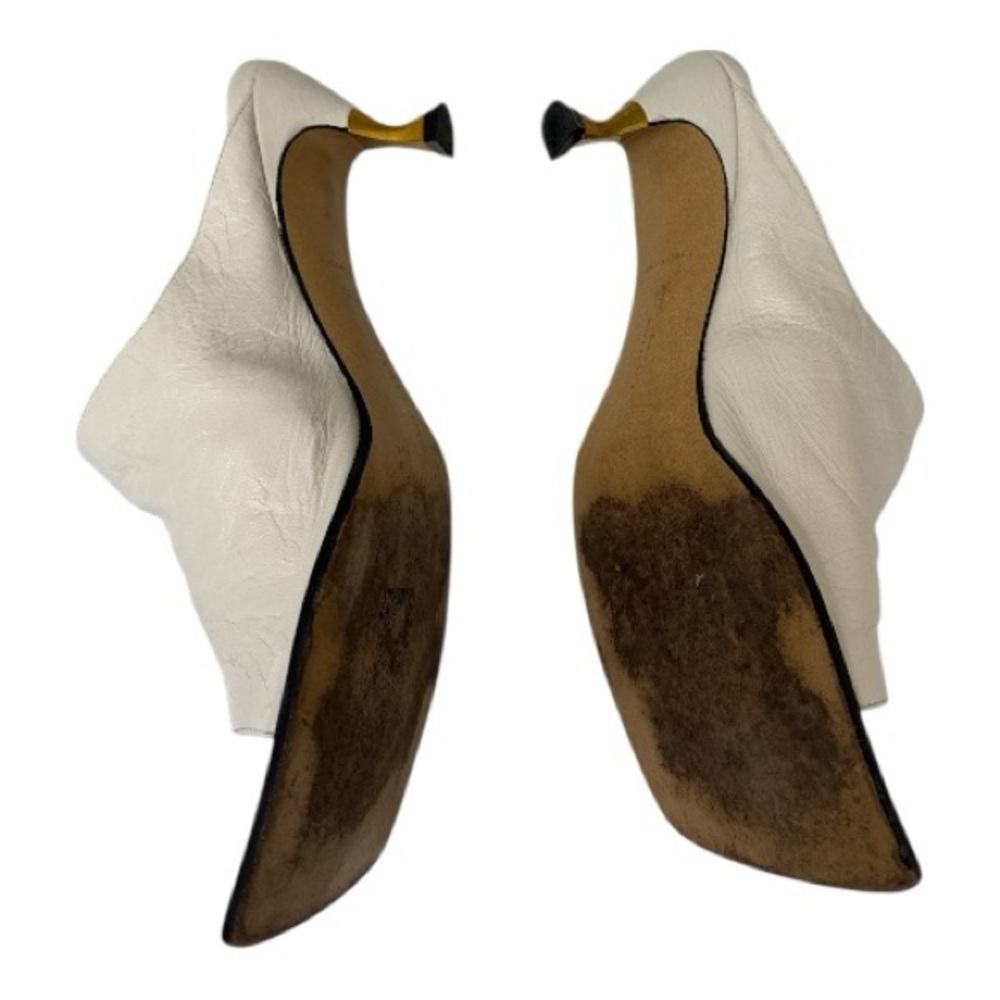 Bottega Veneta Mule Sandals 37.5 Glossy Lambskin‎ Gold Heel Square Sole Women’s - Picture 6 of 16